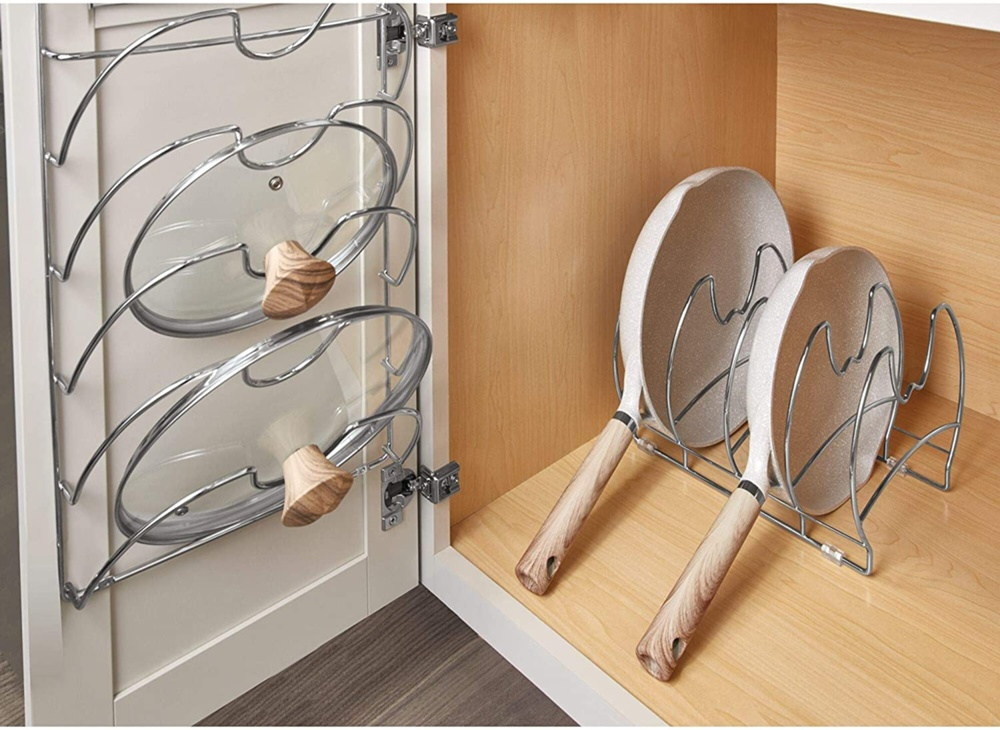 Stekpanneförvaring, Vertikal / Horisontal, 4 fack, CLASSICO SKILLET ORGANIZER, Silver i gruppen Förvaring / Köksförvaring / Organisera köksskåp hos SmartaSaker.se (42814)