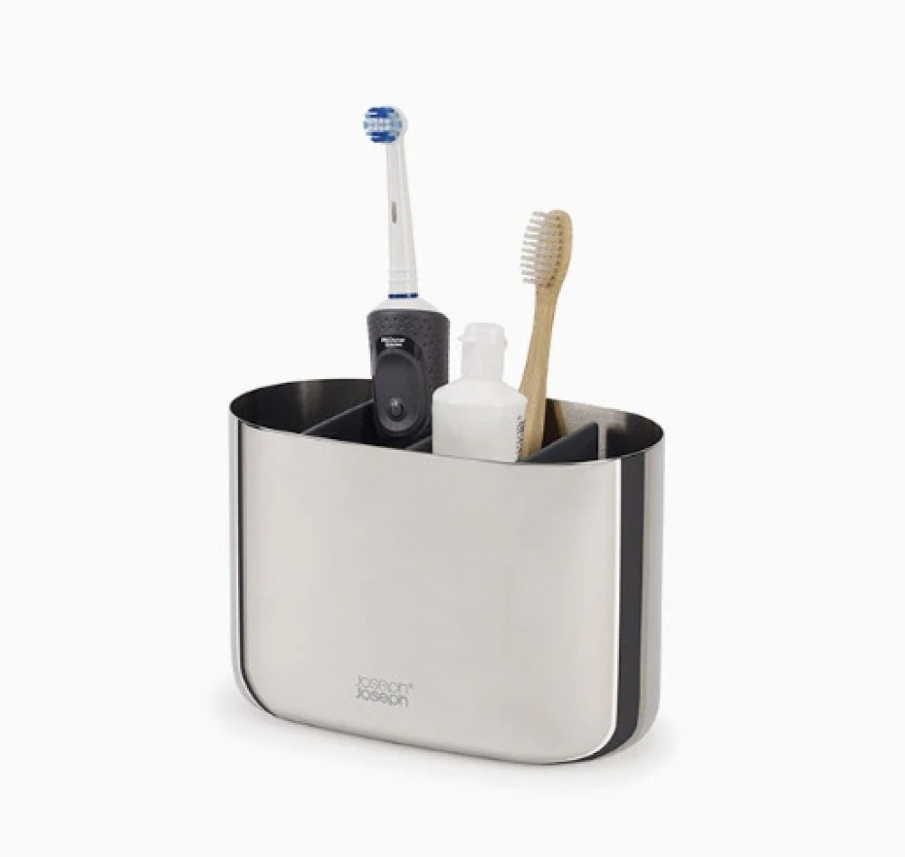 Ställ för eltandborstar, EASY STORE LUXE, 18 x 9 x H 11,5 cm, Joseph Joseph, Rostfritt stål i gruppen Förvaring / Badrumsförvaring hos SmartaSaker.se (42861)