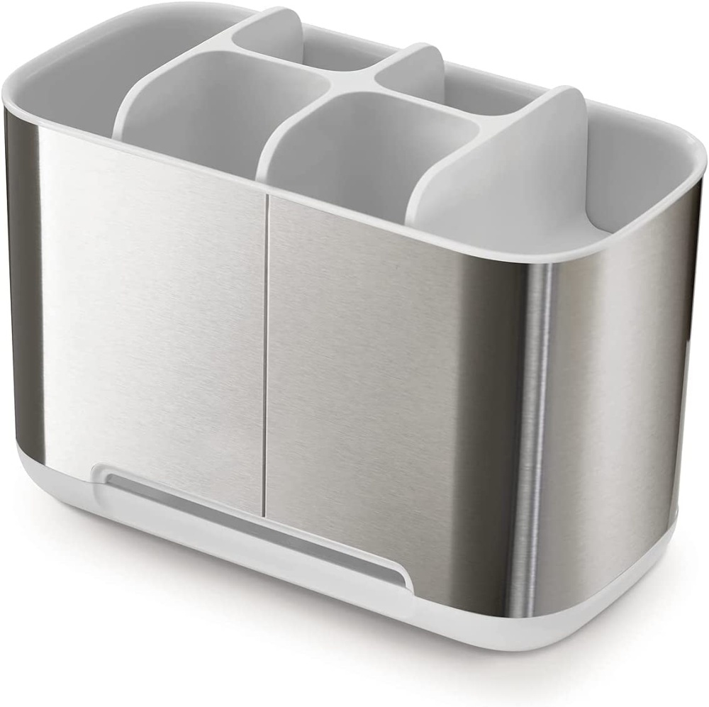 Ställ för eltandborstar, EASY STORE STEEL, 18 x 9 x H 11,5 cm, Joseph Joseph, Rostfritt stål / Vit i gruppen Förvaring / Badrumsförvaring hos SmartaSaker.se (42862)