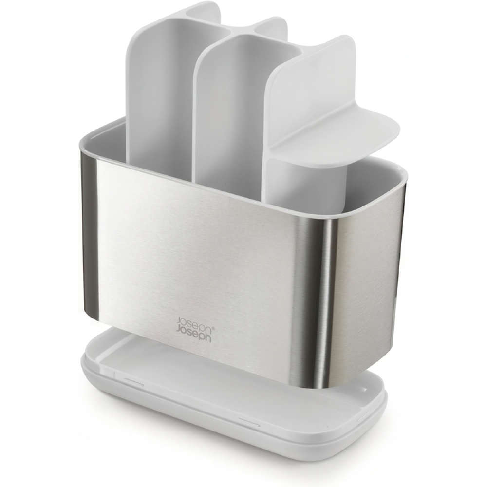 Ställ för eltandborstar, EASY STORE STEEL, 18 x 9 x H 11,5 cm, Joseph Joseph, Rostfritt stål / Vit i gruppen Förvaring / Badrumsförvaring hos SmartaSaker.se (42862)