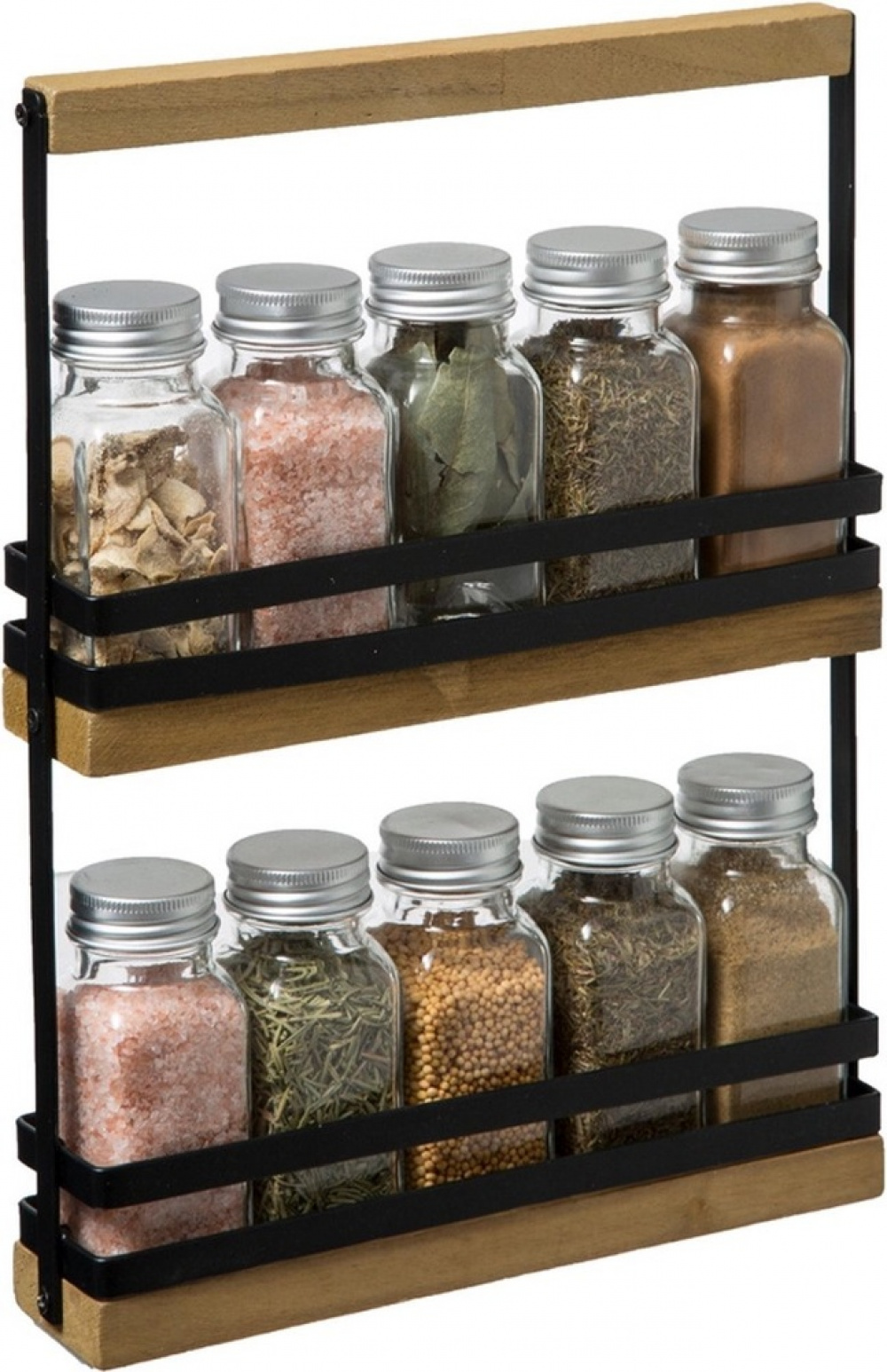Ställ med Kryddor, 10 burkar, SLIM SPICE RACK, 22 x 4,7 x H. 29,5 cm, Svart / Natur i gruppen Förvaring / Köksförvaring / Organisera köksskåp / Kryddställ hos SmartaSaker.se (42884)