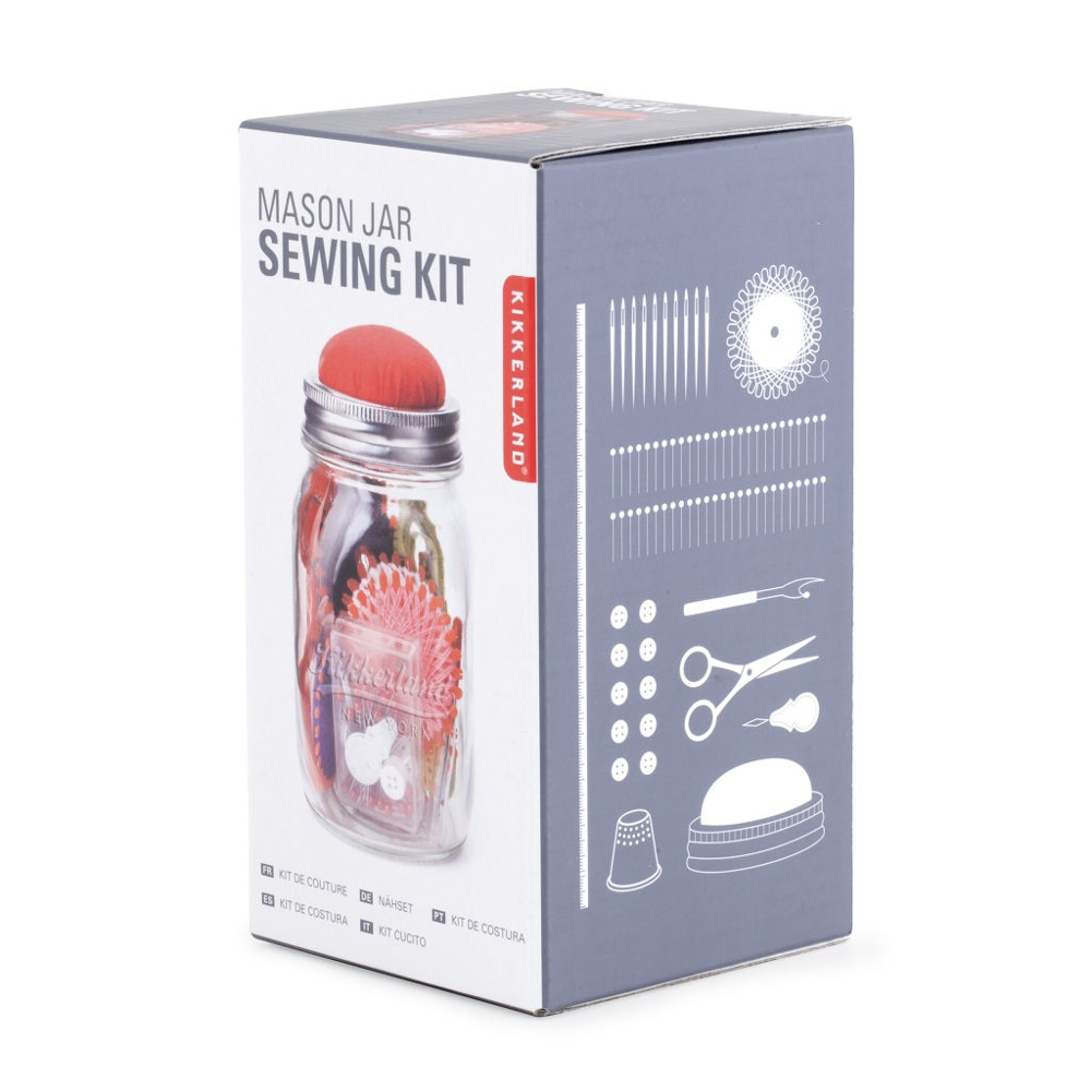 Sybehör i glasburk, MASON JAR SEWING KIT, Kikkerland, Klar / röd i gruppen Förvaring / Sovrumsförvaring / Smyckesförvaring hos SmartaSaker.se (42912)
