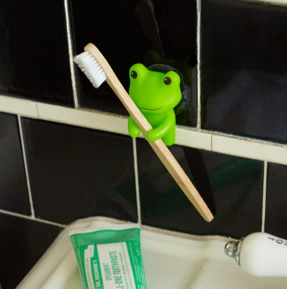 Tandborsthållare med sugproppsfäste, FROG, 4 x 5 x H 6 cm, Grön i gruppen Förvaring / Badrumsförvaring hos SmartaSaker.se (42929)