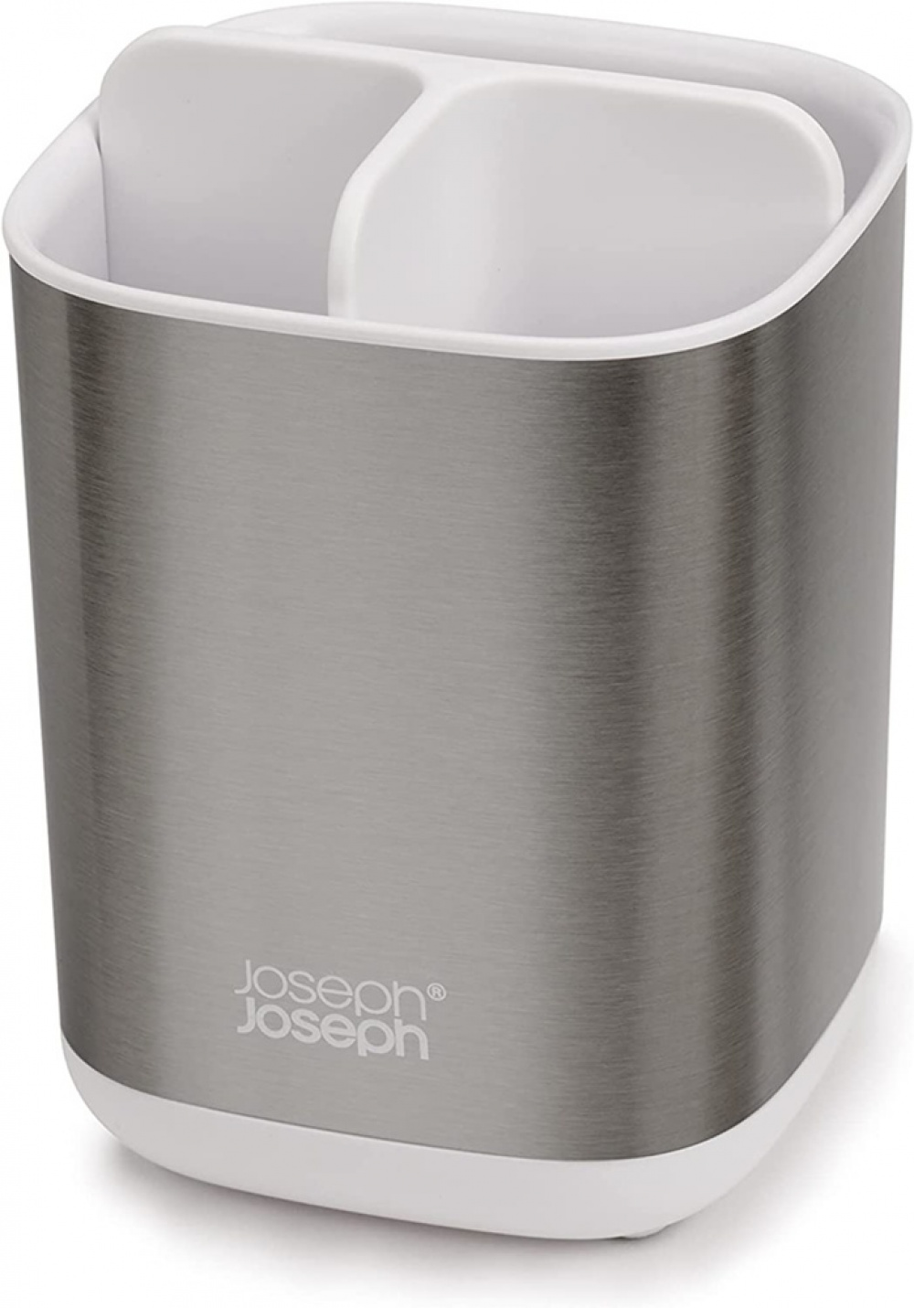 Tandborstmugg för eltandborstar, EASY STORE STEEL, 9 x 9 x H 12,7 cm , Joseph Joseph, Rostfritt / Vit i gruppen Förvaring / Badrumsförvaring hos SmartaSaker.se (42936)