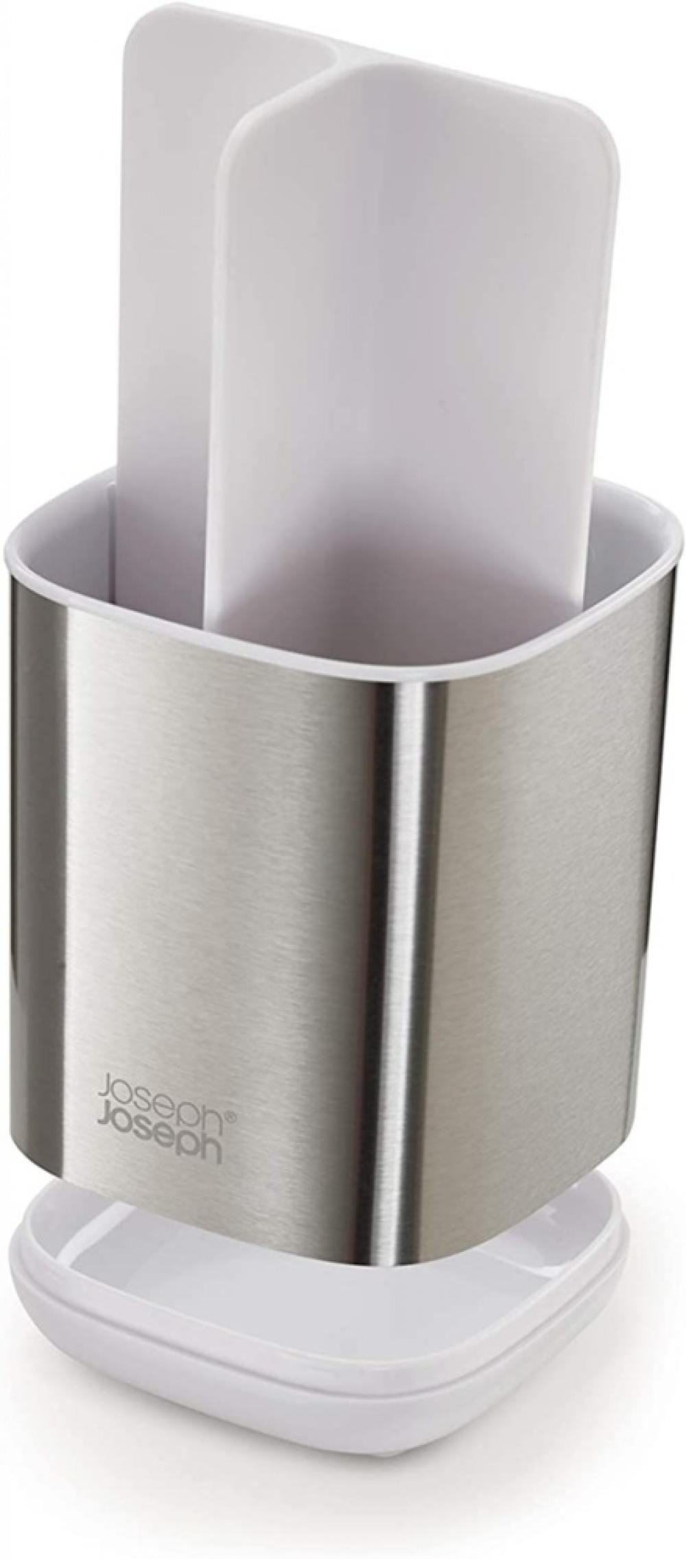 Tandborstmugg för eltandborstar, EASY STORE STEEL, 9 x 9 x H 12,7 cm , Joseph Joseph, Rostfritt / Vit i gruppen Förvaring / Badrumsförvaring hos SmartaSaker.se (42936)