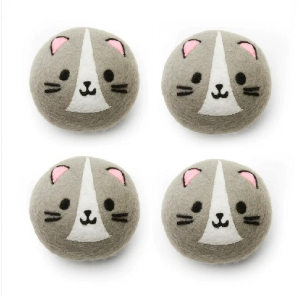 Torkbollar av ull till torktumlaren, 4 st, WOOL CAT DRYER BUDDIES, Ø 7 cm, Grå i gruppen Förvaring / Tvätt och tork hos SmartaSaker.se (42967)