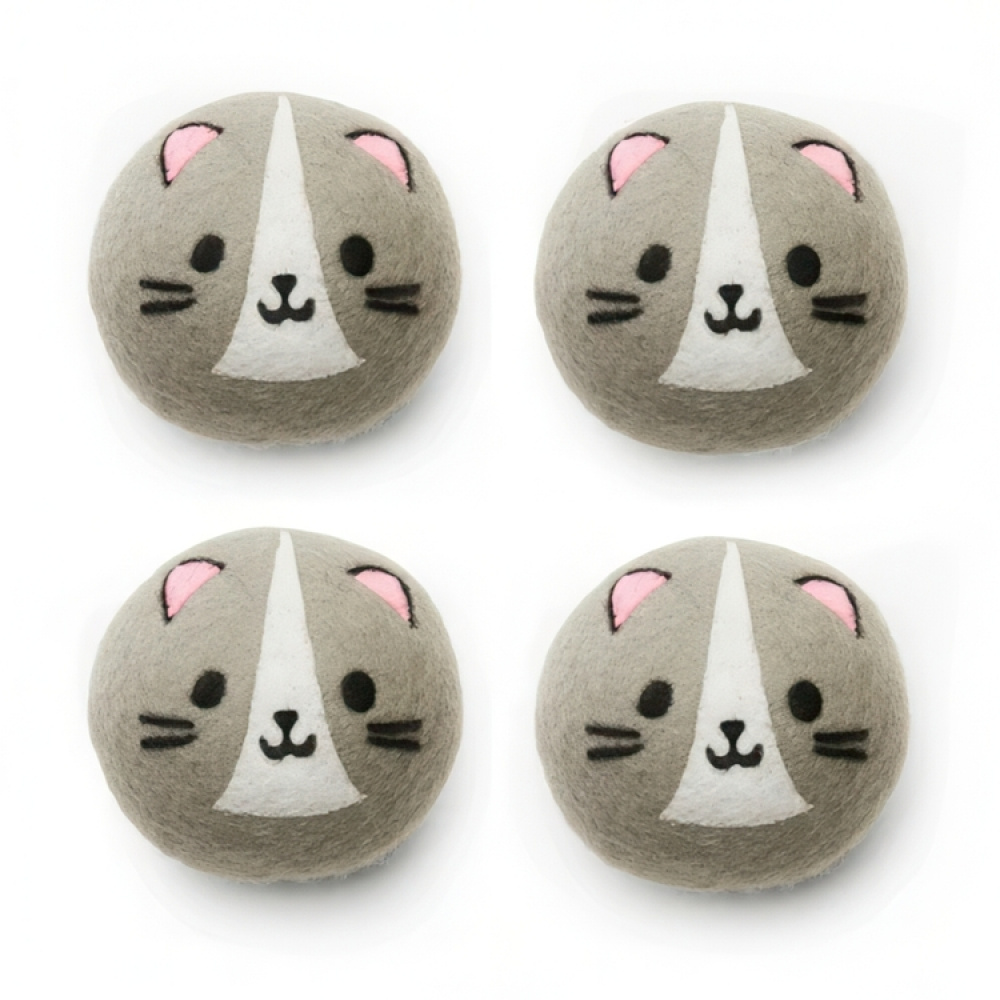 Torkbollar av ull till torktumlaren, 4 st, WOOL CAT DRYER BUDDIES, Ø 7 cm, Grå i gruppen Förvaring / Tvätt och tork hos SmartaSaker.se (42967)