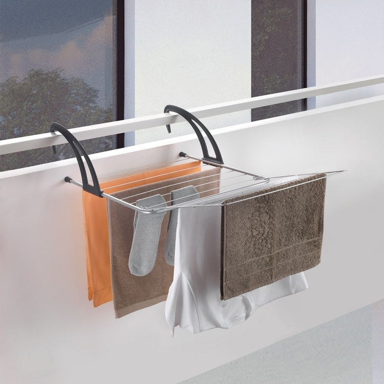 Torkställning, Utdragbart, För element, över dörr & balkong, SERAM, 7 m, Silver / Svart i gruppen Förvaring / Tvätt och tork / Torkställningar hos SmartaSaker.se (42991)