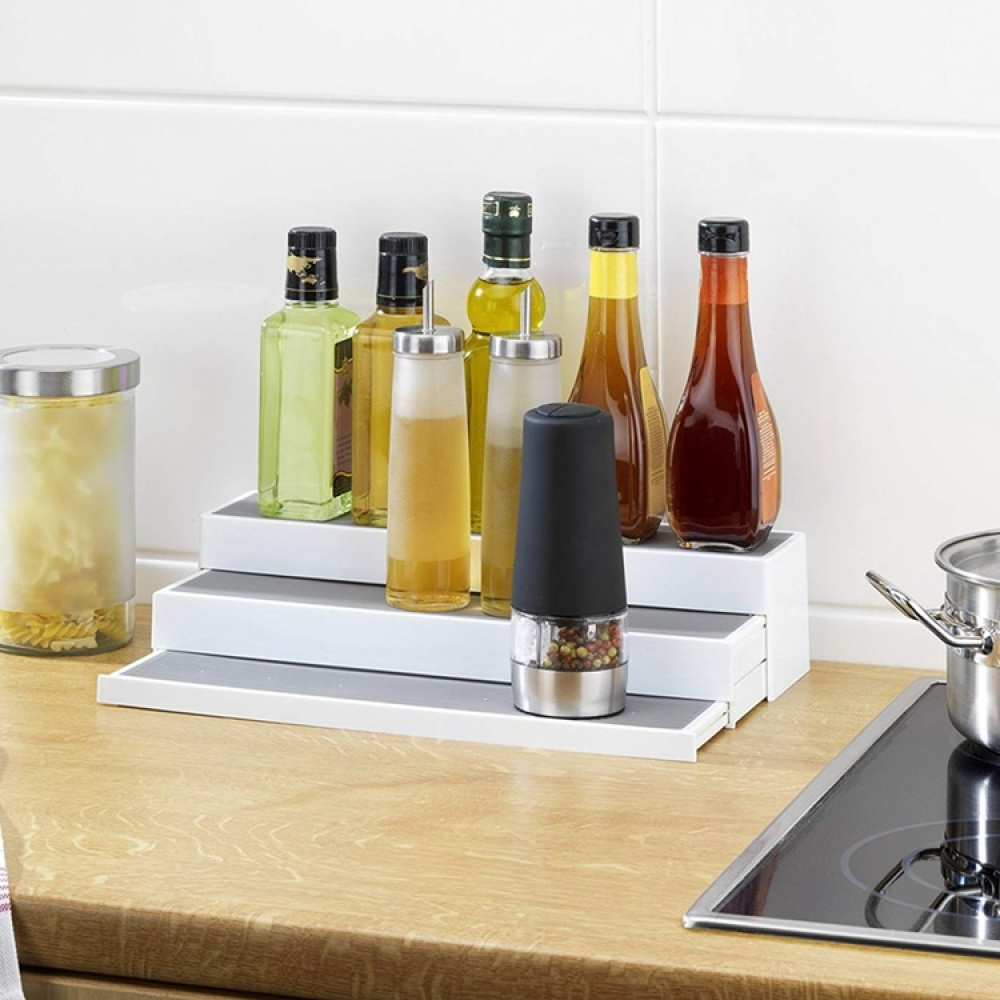 Trappstegshylla för kryddor med 3 utdragbara hyllplan, STEPS, vit / grå i gruppen Förvaring / Köksförvaring / Organisera köksskåp hos SmartaSaker.se (42994)