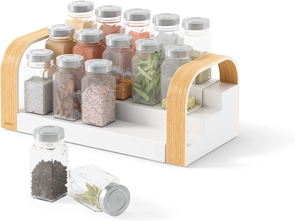 Trappstegshylla i 3 plan, UMBRA BELLWOOD SPICE SHELF, Utdragbar, 31 - 42 cm, Vit / Natur i gruppen Förvaring / Köksförvaring / Organisera köksskåp / Kryddställ hos SmartaSaker.se (42995)