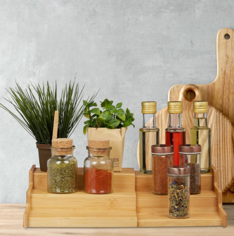 Trappstegshylla i 3 plan, Utdragbar, STRETCH BAMBOO RACK, 31 till 50 cm, Natur i gruppen Förvaring / Köksförvaring / Organisera köksskåp / Kryddhyllor hos SmartaSaker.se (42996)