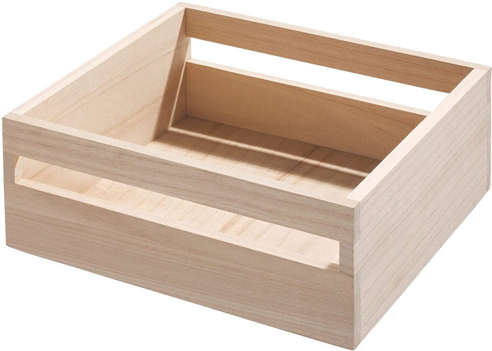 Trälåda, fyrkantig, Låg kant, PAULOWNIA ECO WOOD SQUARE BOX, 25,4 x 25,4 x H 10,2 cm, Natur i gruppen Förvaring / Förvaringslådor hos SmartaSaker.se (43016)