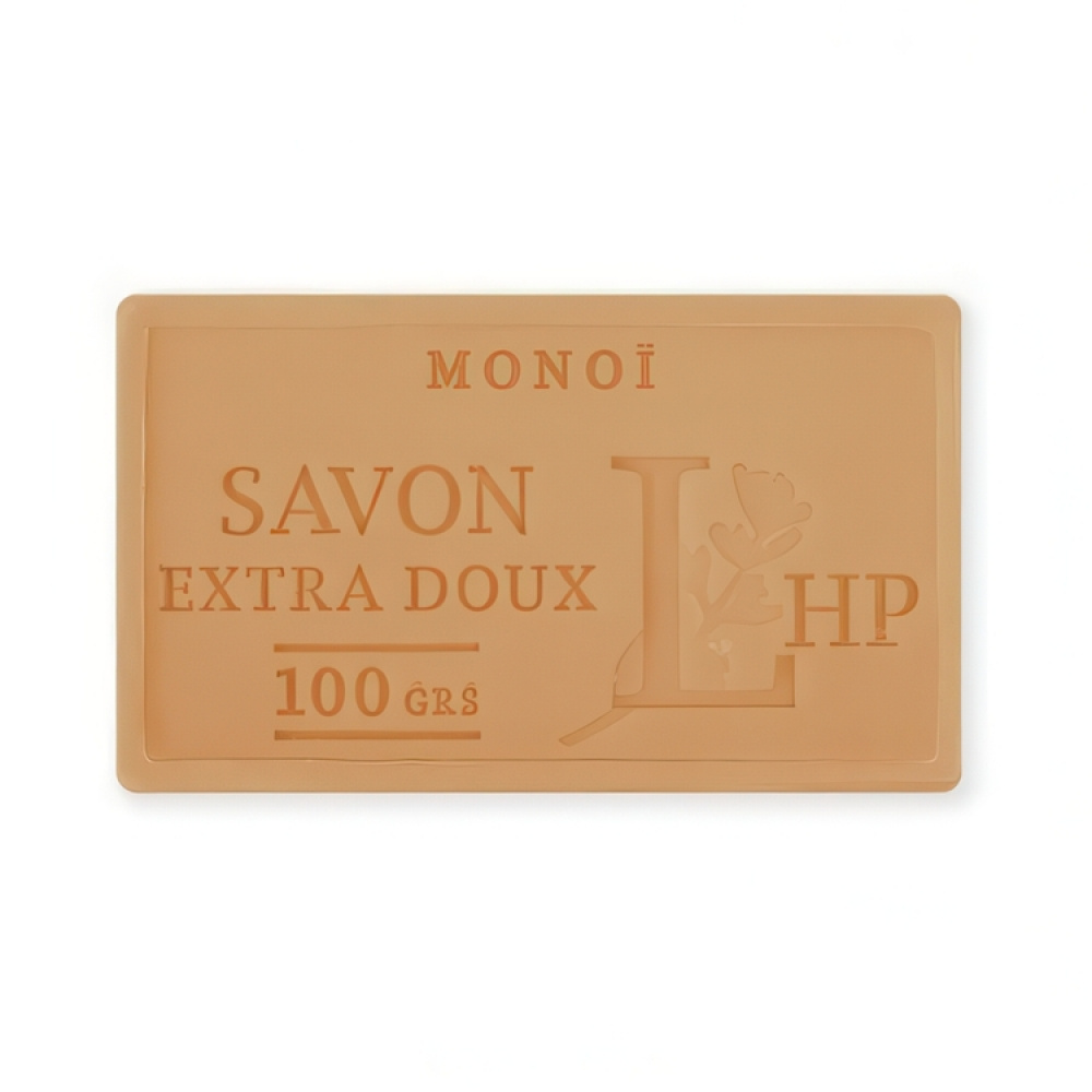Tvål med Monoi Tahiti doft, 100 g, SAVON DE MARSEILLE MONOI, 8,5 x 5 x H 2,5 cm, Orange i gruppen Förvaring / Badrumsförvaring hos SmartaSaker.se (43049)