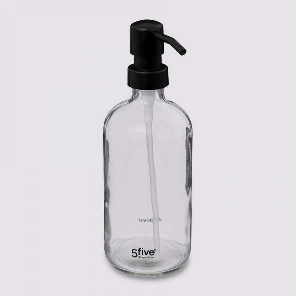 Tvålpump i glas, 450 ml, DISTRIBUTEUR Ã SAVON, Ø 7,4 x H 21 cm, Klar / Svart i gruppen Förvaring / Badrumsförvaring hos SmartaSaker.se (43077)