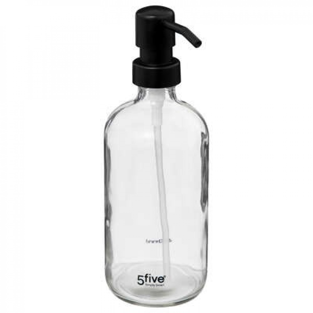 Tvålpump i glas, 450 ml, DISTRIBUTEUR Ã SAVON, Ø 7,4 x H 21 cm, Klar / Svart i gruppen Förvaring / Badrumsförvaring hos SmartaSaker.se (43077)