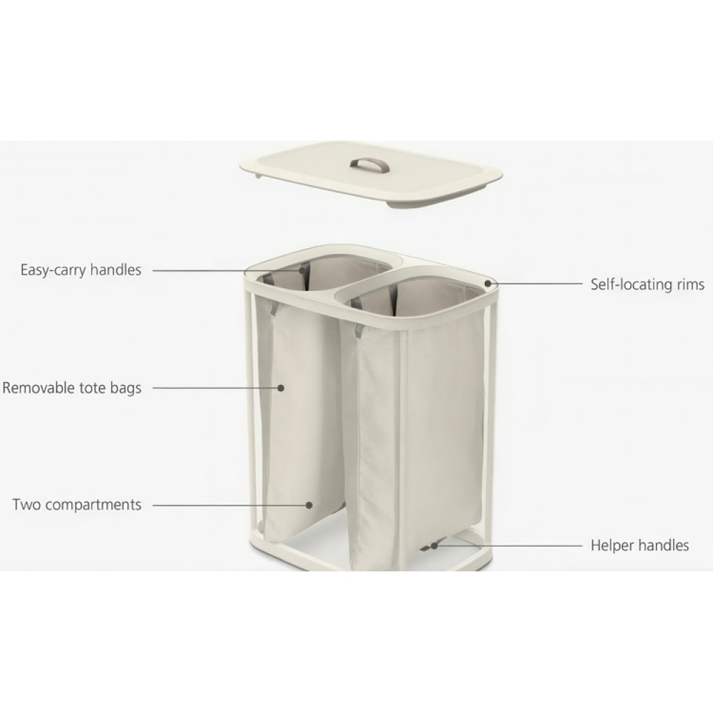 Tvättkorg 2-delad, Uttagbara säckar, 90 L, JOSEPH JOSEPH DUO TOTA, 56 x 39,5 x H 71 cm i gruppen Förvaring / Tvätt och tork / Tvättkorgar hos SmartaSaker.se (43087)