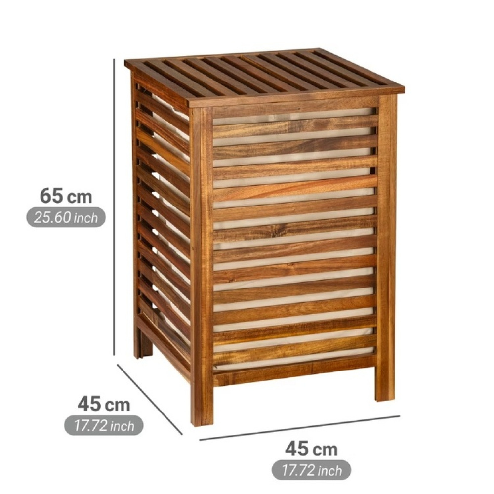 Tvättkorg i akacia, 56 L, FONDI, 45 x 45 x H 65 cm , Brun i gruppen Förvaring / Tvätt och tork / Tvättkorgar hos SmartaSaker.se (43089)
