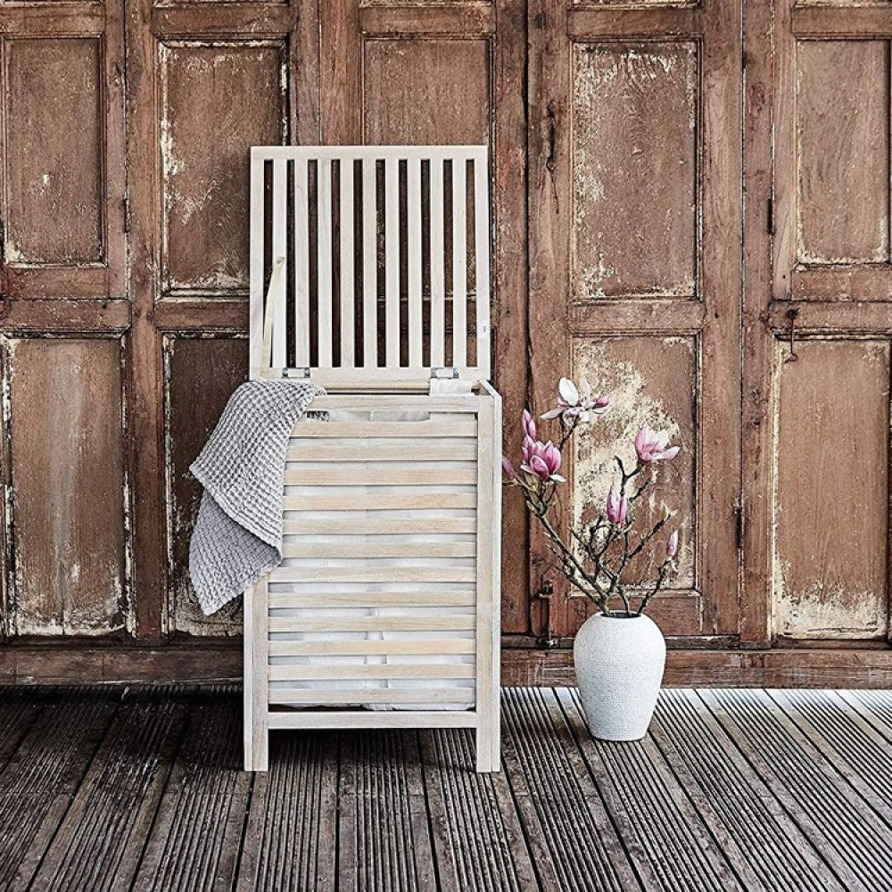 Tvättkorg i valnöt, 65 L, NORWAY, 45 x 45 x H 65 cm , Vit-kalkad i gruppen Förvaring / Tvätt och tork / Tvättkorgar hos SmartaSaker.se (43093)