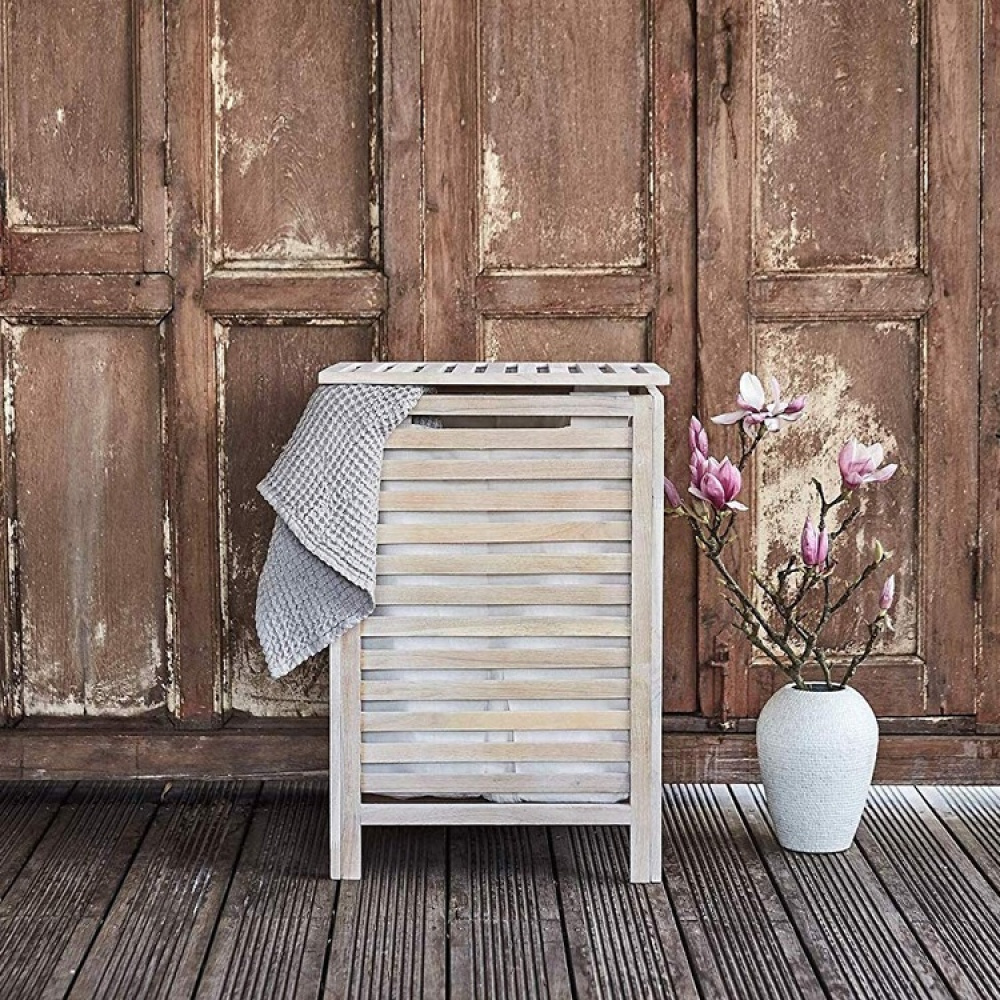 Tvättkorg i valnöt, 65 L, NORWAY, 45 x 45 x H 65 cm , Vit-kalkad i gruppen Förvaring / Tvätt och tork / Tvättkorgar hos SmartaSaker.se (43093)