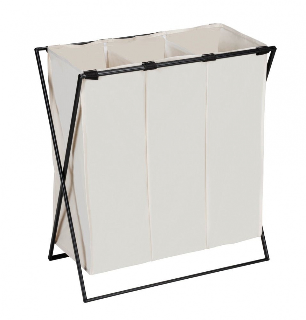 Tvättkorg med 3 fack, 145 L, TRIO XL, 69 x 37 x H 76 cm, Beige / Svart i gruppen Förvaring / Tvätt och tork / Tvättkorgar hos SmartaSaker.se (43094)