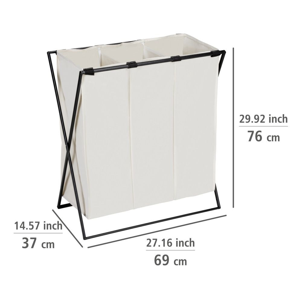 Tvättkorg med 3 fack, 145 L, TRIO XL, 69 x 37 x H 76 cm, Beige / Svart i gruppen Förvaring / Tvätt och tork / Tvättkorgar hos SmartaSaker.se (43094)