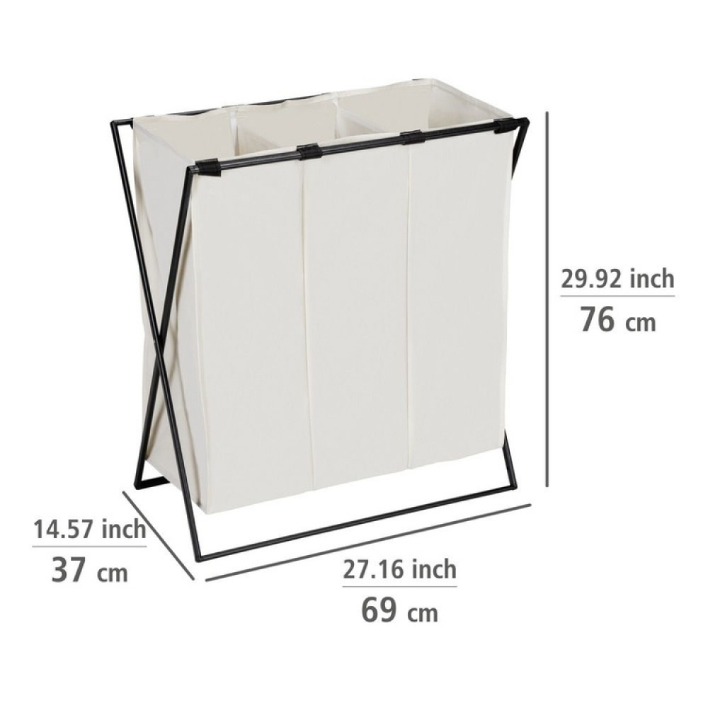 Tvättkorg med 3 fack, 145 L, TRIO XL, 69 x 37 x H 76 cm, Beige / Svart i gruppen Förvaring / Tvätt och tork / Tvättkorgar hos SmartaSaker.se (43094)