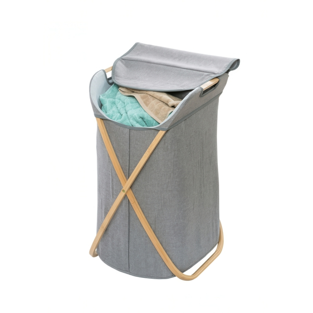 Tvättkorg med bambu ställning, BAHRI, 46 x 30 X H 68 cm, Grå i gruppen Förvaring / Tvätt och tork / Tvättkorgar hos SmartaSaker.se (43095)