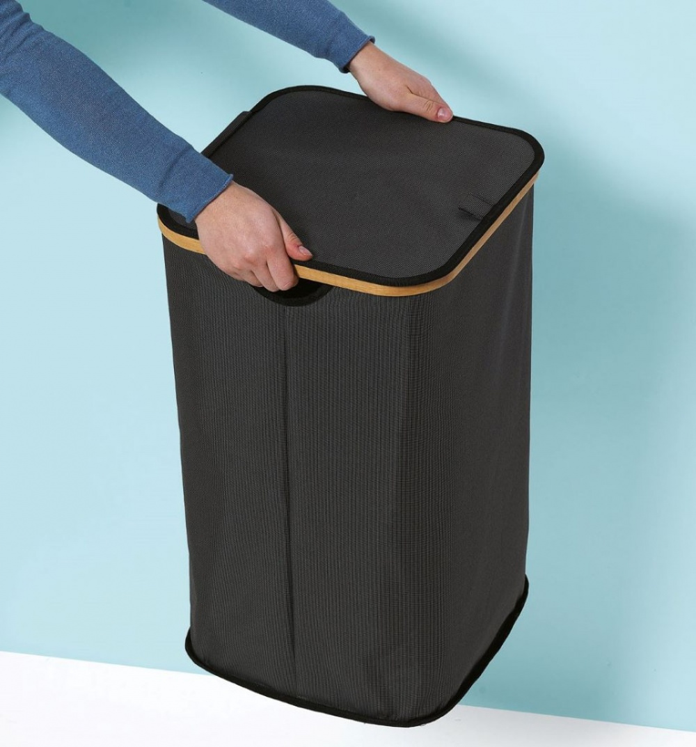 Tvättkorg med lock, PORTABIANCHERIA, 35,5 x 35,5 x H 58,5 cm, Mörkgrå / Bambu i gruppen Förvaring / Tvätt och tork / Tvättkorgar hos SmartaSaker.se (43097)
