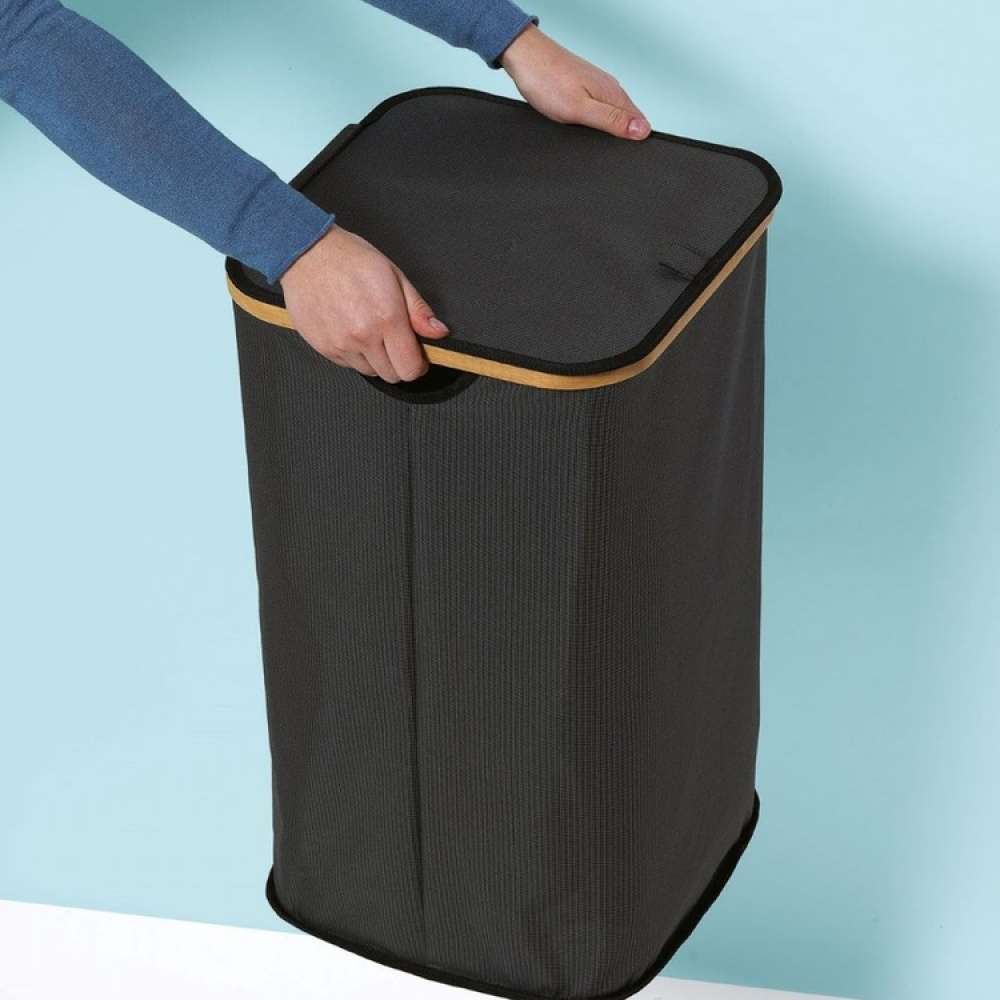 Tvättkorg med lock, PORTABIANCHERIA, 35,5 x 35,5 x H 58,5 cm, Mörkgrå / Bambu i gruppen Förvaring / Tvätt och tork / Tvättkorgar hos SmartaSaker.se (43097)