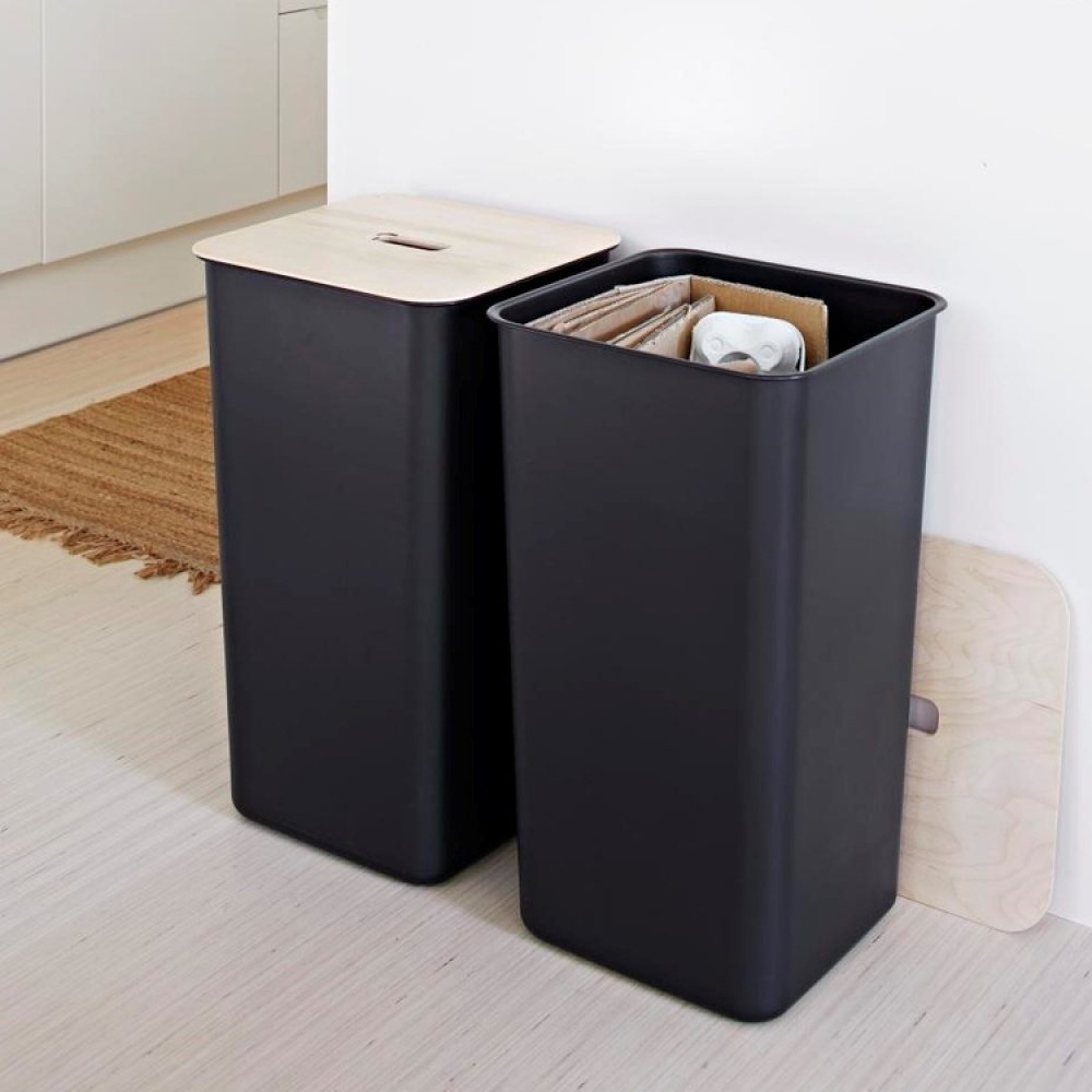 Tvättkorg med trälock, 53 L, SMARTSTORE COLLECT, 36 x 36 x H 58 cm, Svart / Natur i gruppen Förvaring / Tvätt och tork / Tvättkorgar hos SmartaSaker.se (43099)