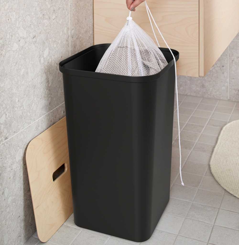 Tvättkorg med trälock, 53 L, SMARTSTORE COLLECT, 36 x 36 x H 58 cm, Svart / Natur i gruppen Förvaring / Tvätt och tork / Tvättkorgar hos SmartaSaker.se (43099)