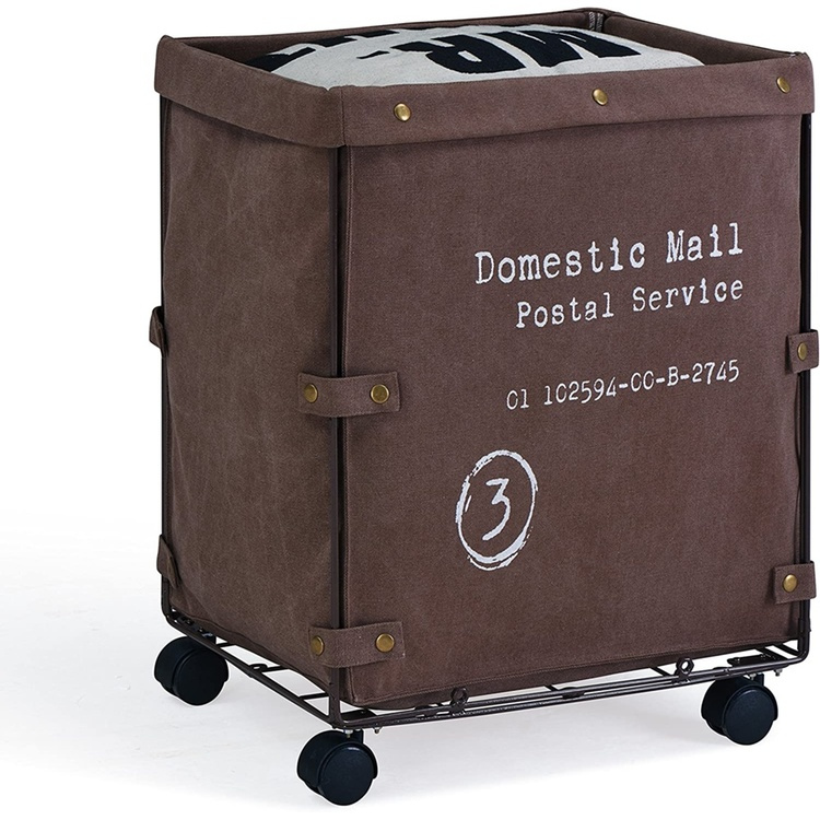 Tvättkorg på hjul, CANVAS LAUNDRY HAMPER, 46 x 38 x H 59 cm, Brun i gruppen Förvaring / Tvätt och tork / Tvättkorgar hos SmartaSaker.se (43100)