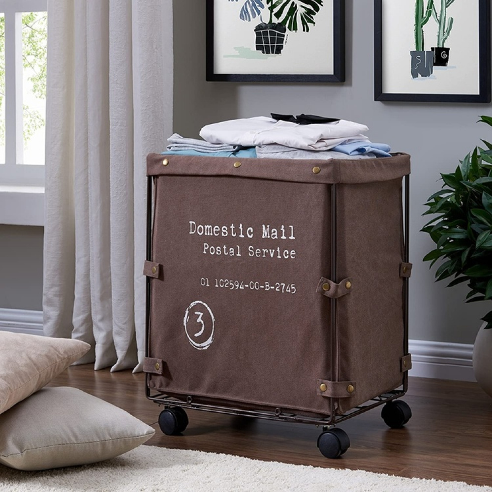 Tvättkorg på hjul, CANVAS LAUNDRY HAMPER, 46 x 38 x H 59 cm, Brun i gruppen Förvaring / Tvätt och tork / Tvättkorgar hos SmartaSaker.se (43100)