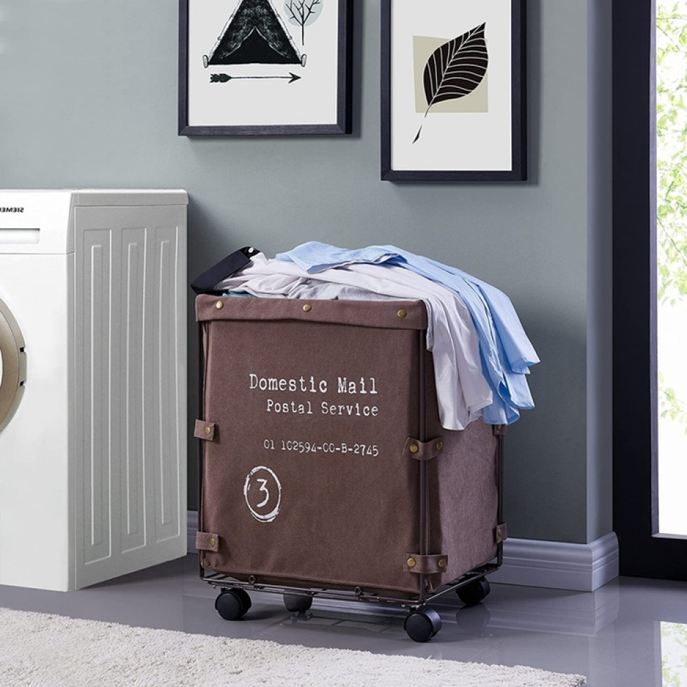 Tvättkorg på hjul, CANVAS LAUNDRY HAMPER, 46 x 38 x H 59 cm, Brun i gruppen Förvaring / Tvätt och tork / Tvättkorgar hos SmartaSaker.se (43100)