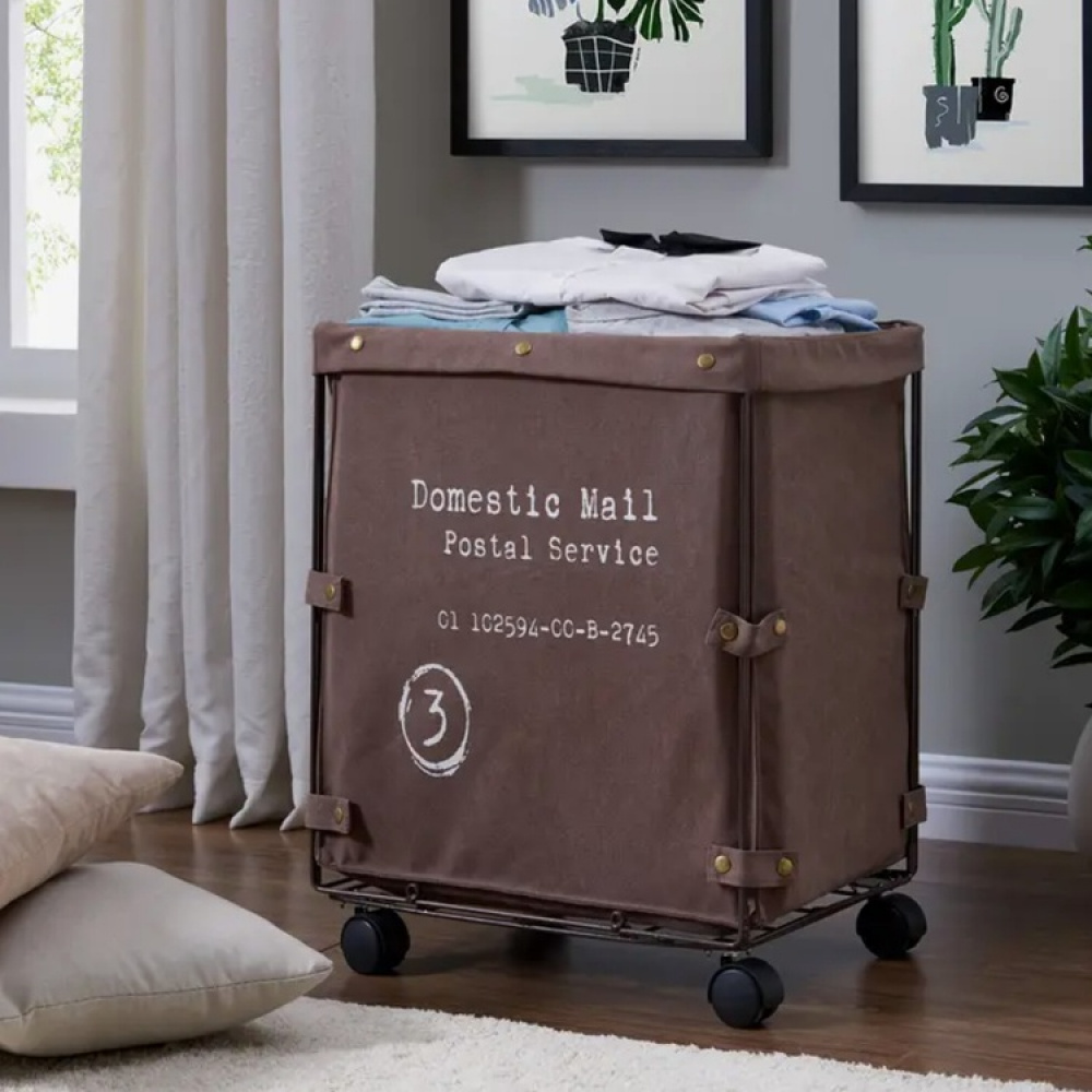 Tvättkorg på hjul, CANVAS LAUNDRY HAMPER, 46 x 38 x H 59 cm, Brun i gruppen Förvaring / Tvätt och tork / Tvättkorgar hos SmartaSaker.se (43100)