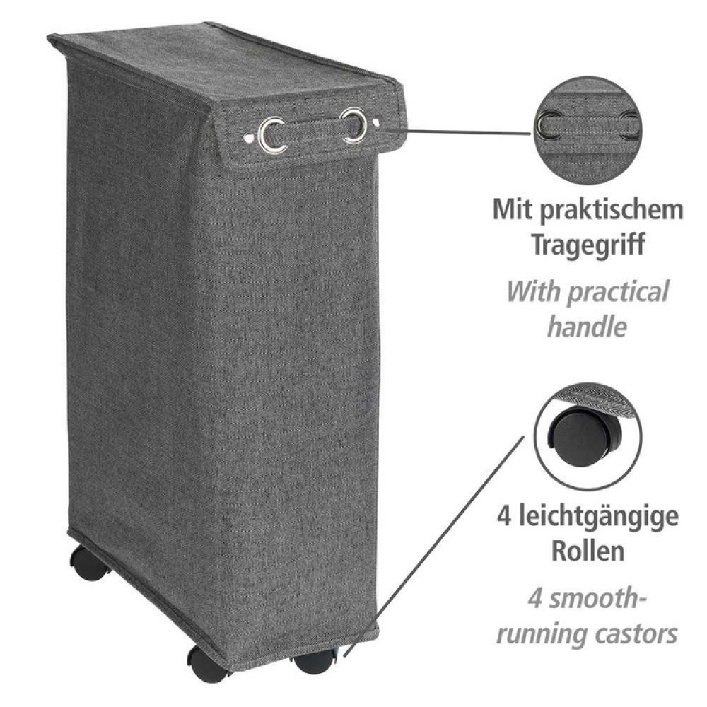 Tvättkorg på hjul, Extra Smal, CORNO PRIME, 18,5 x 40 x H 60 cm, Svart / Vit i gruppen Förvaring / Tvätt och tork / Tvättkorgar hos SmartaSaker.se (43101)