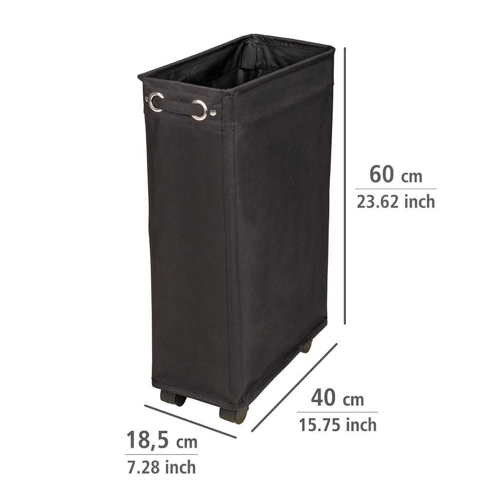 Tvättkorg på hjul, Extra Smal, CORNO, PRIME 18,5 x 40 x H 60 cm, Svart i gruppen Förvaring / Tvätt och tork / Tvättkorgar hos SmartaSaker.se (43102)