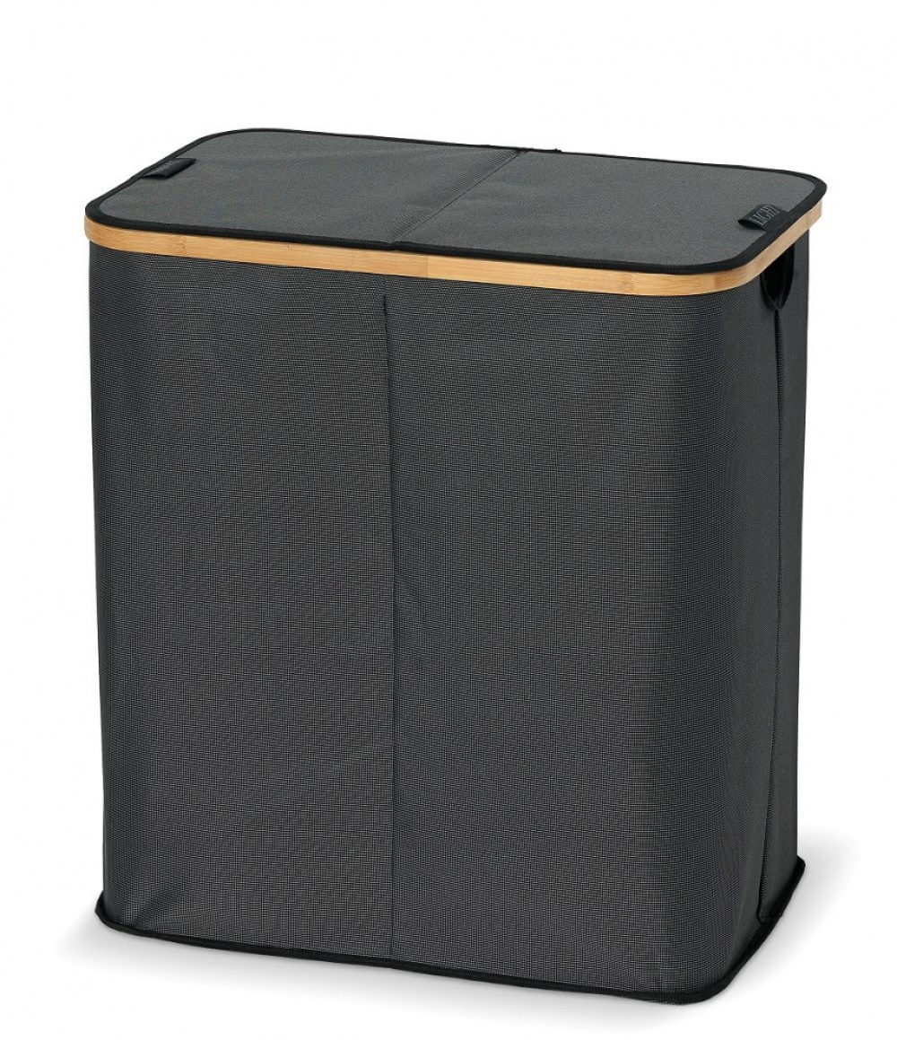 Tvättkorg, 2-delad, PORTABIANCHERIA DOPPIO, 54 x 34 x H 58,5cm, Mörkgrå /Bambu i gruppen Förvaring / Tvätt och tork / Tvättkorgar hos SmartaSaker.se (43105)