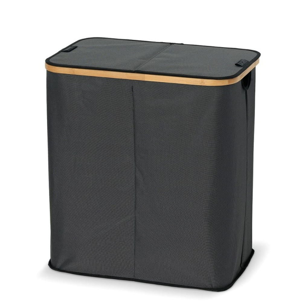 Tvättkorg, 2-delad, PORTABIANCHERIA DOPPIO, 54 x 34 x H 58,5cm, Mörkgrå /Bambu i gruppen Förvaring / Tvätt och tork / Tvättkorgar hos SmartaSaker.se (43105)