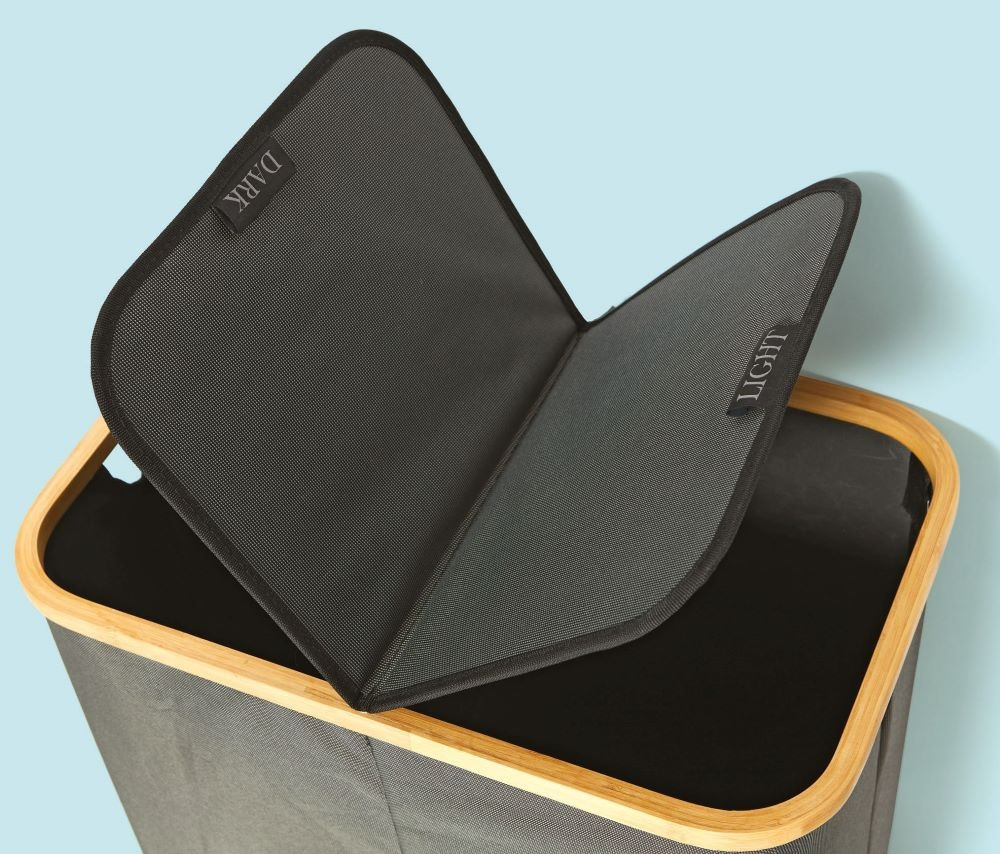 Tvättkorg, 2-delad, PORTABIANCHERIA DOPPIO, 54 x 34 x H 58,5cm, Mörkgrå /Bambu i gruppen Förvaring / Tvätt och tork / Tvättkorgar hos SmartaSaker.se (43105)