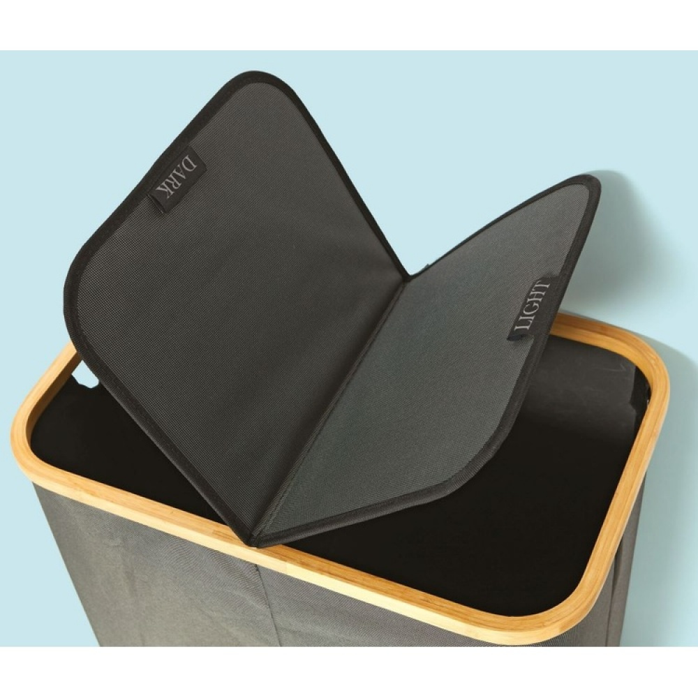Tvättkorg, 2-delad, PORTABIANCHERIA DOPPIO, 54 x 34 x H 58,5cm, Mörkgrå /Bambu i gruppen Förvaring / Tvätt och tork / Tvättkorgar hos SmartaSaker.se (43105)