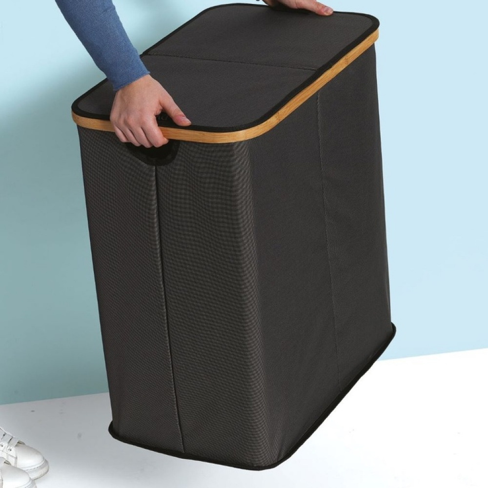 Tvättkorg, 2-delad, PORTABIANCHERIA DOPPIO, 54 x 34 x H 58,5cm, Mörkgrå /Bambu i gruppen Förvaring / Tvätt och tork / Tvättkorgar hos SmartaSaker.se (43105)