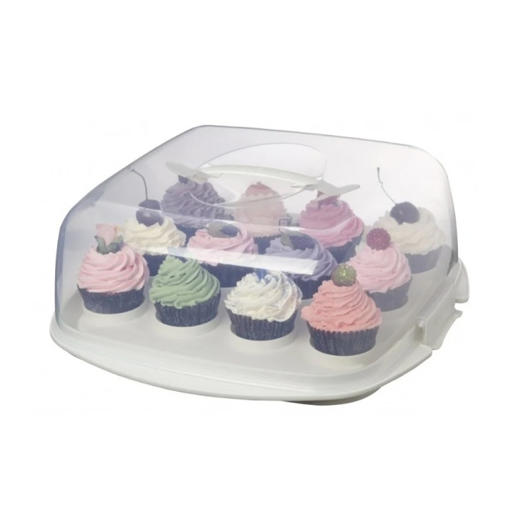 Tårtfat med lock, SISTEMA BAKE IT CAKE & CUPCAKE BOX. Transparent / Vit i gruppen Förvaring / Köksförvaring hos SmartaSaker.se (43145)