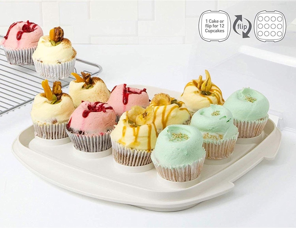 Tårtfat med lock, SISTEMA BAKE IT CAKE & CUPCAKE BOX. Transparent / Vit i gruppen Förvaring / Köksförvaring hos SmartaSaker.se (43145)