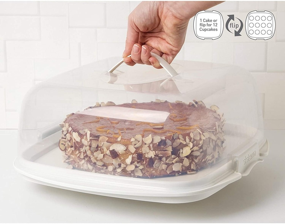 Tårtfat med lock, SISTEMA BAKE IT CAKE & CUPCAKE BOX. Transparent / Vit i gruppen Förvaring / Köksförvaring hos SmartaSaker.se (43145)