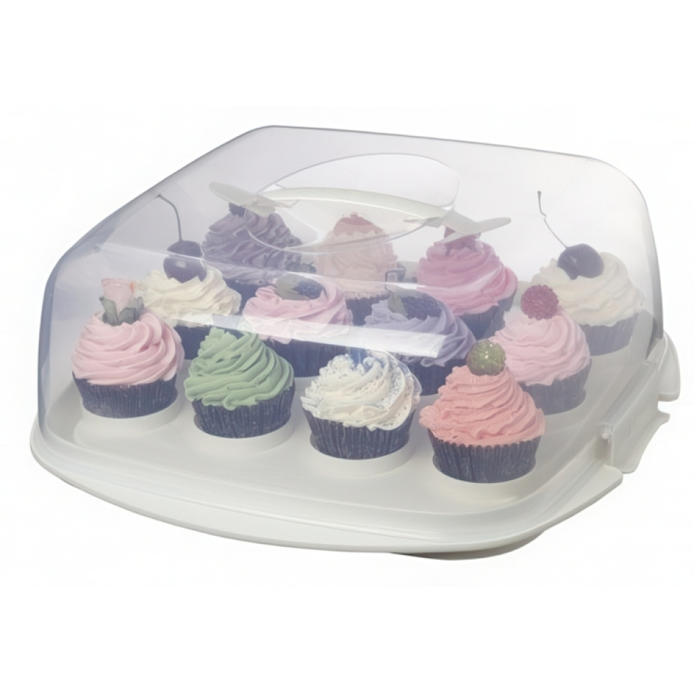 Tårtfat med lock, SISTEMA BAKE IT CAKE & CUPCAKE BOX. Transparent / Vit i gruppen Förvaring / Köksförvaring hos SmartaSaker.se (43145)