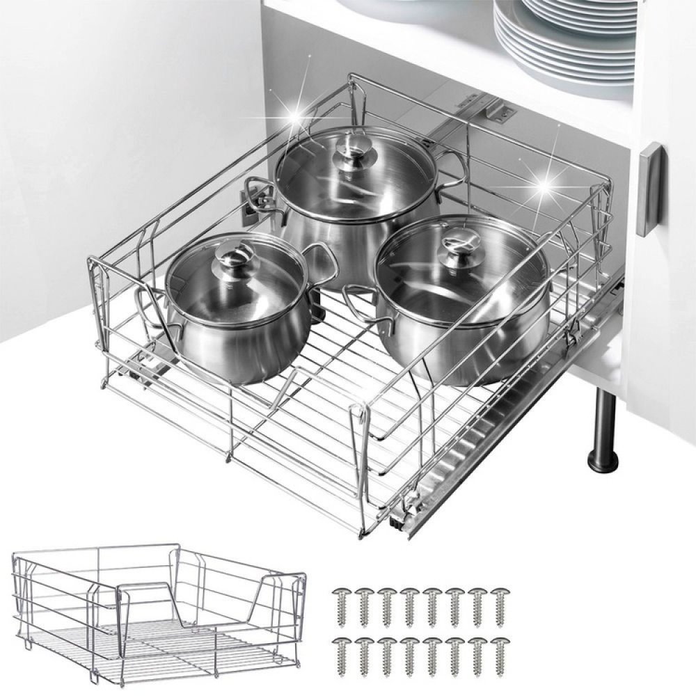 Utdragbar hylla för köksskåp, MAXI SLIDING RACK, 50 x 50 x H 23 cm, Silver i gruppen Förvaring / Köksförvaring / Organisera köksskåp hos SmartaSaker.se (43162)