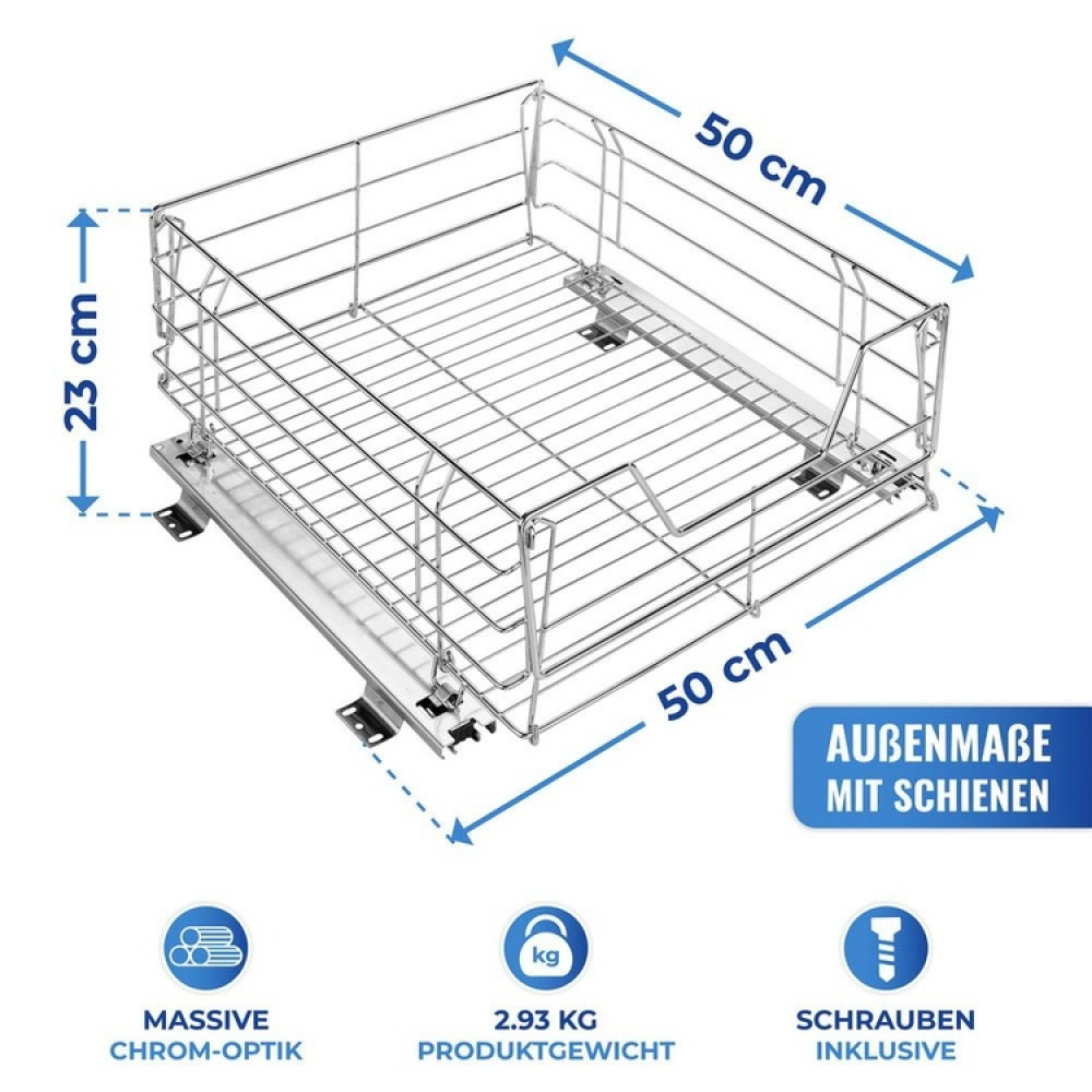 Utdragbar hylla för köksskåp, MAXI SLIDING RACK, 50 x 50 x H 23 cm, Silver i gruppen Förvaring / Köksförvaring / Organisera köksskåp hos SmartaSaker.se (43162)