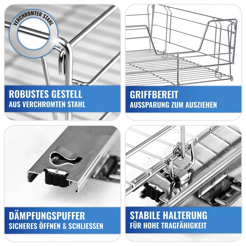 Utdragbar hylla för köksskåp, MAXI SLIDING RACK, 50 x 50 x H 23 cm, Silver i gruppen Förvaring / Köksförvaring / Organisera köksskåp hos SmartaSaker.se (43162)