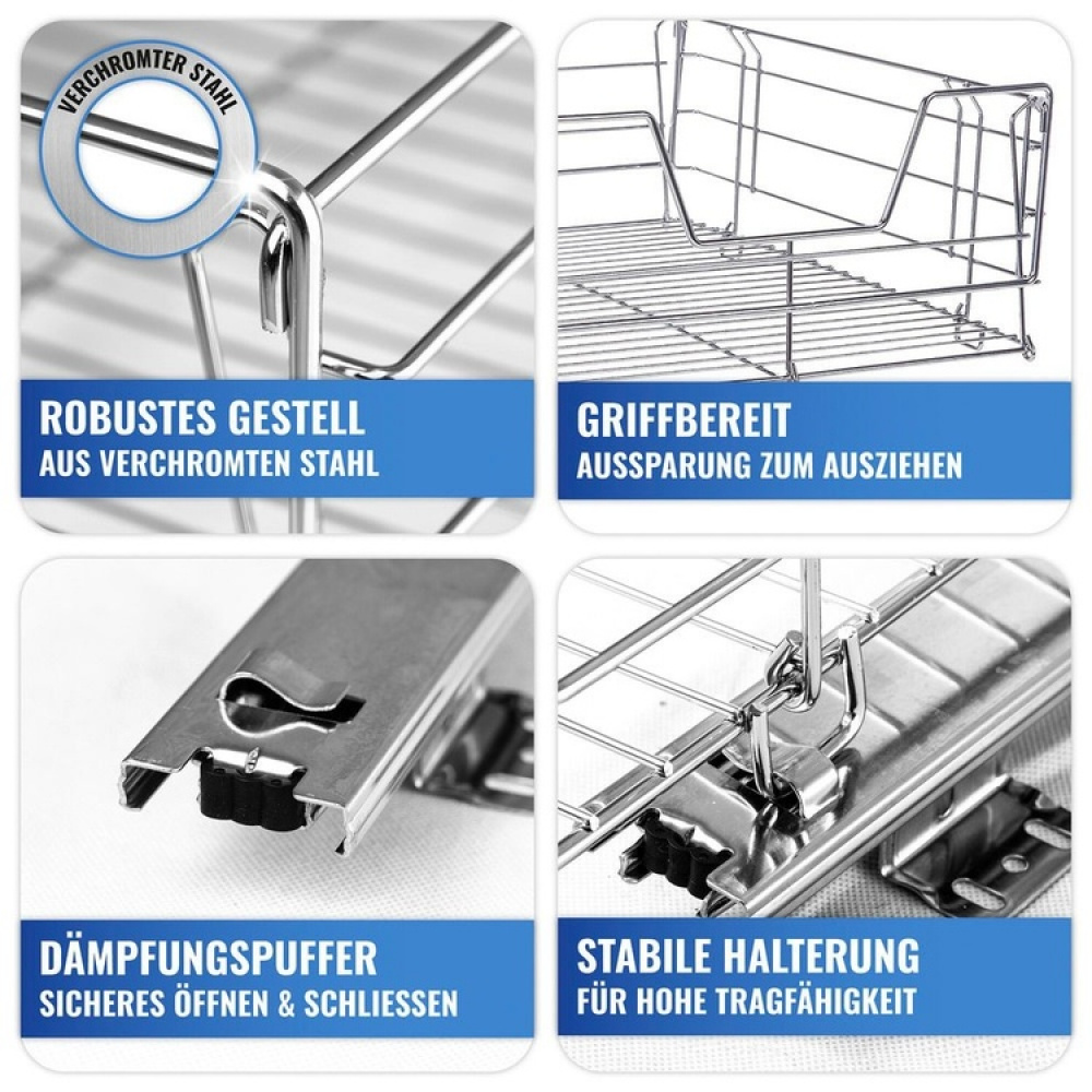 Utdragbar hylla för köksskåp, MAXI SLIDING RACK, 50 x 50 x H 23 cm, Silver i gruppen Förvaring / Köksförvaring / Organisera köksskåp hos SmartaSaker.se (43162)